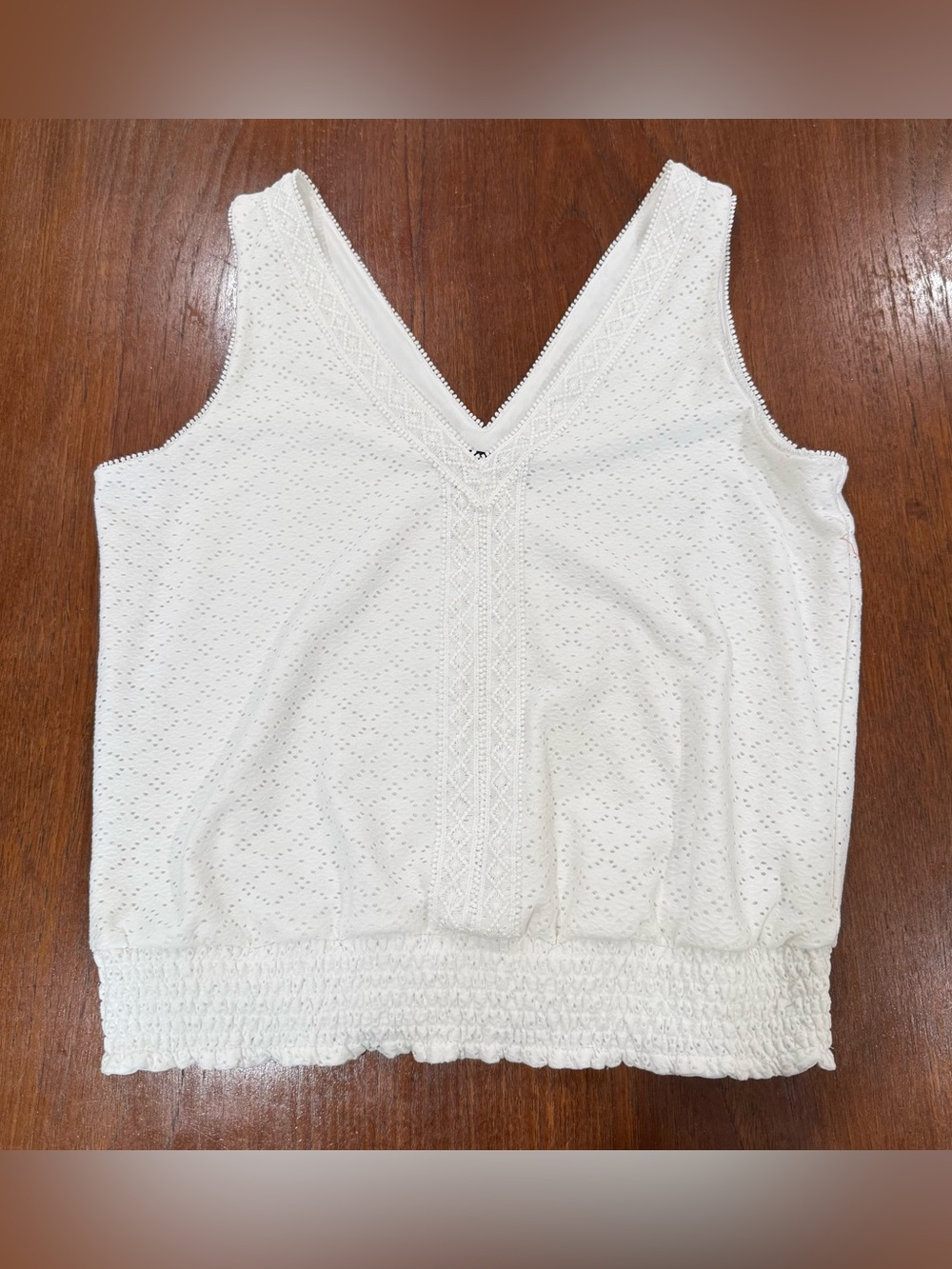 White House Black Market White Eyelet V-Neck Tank